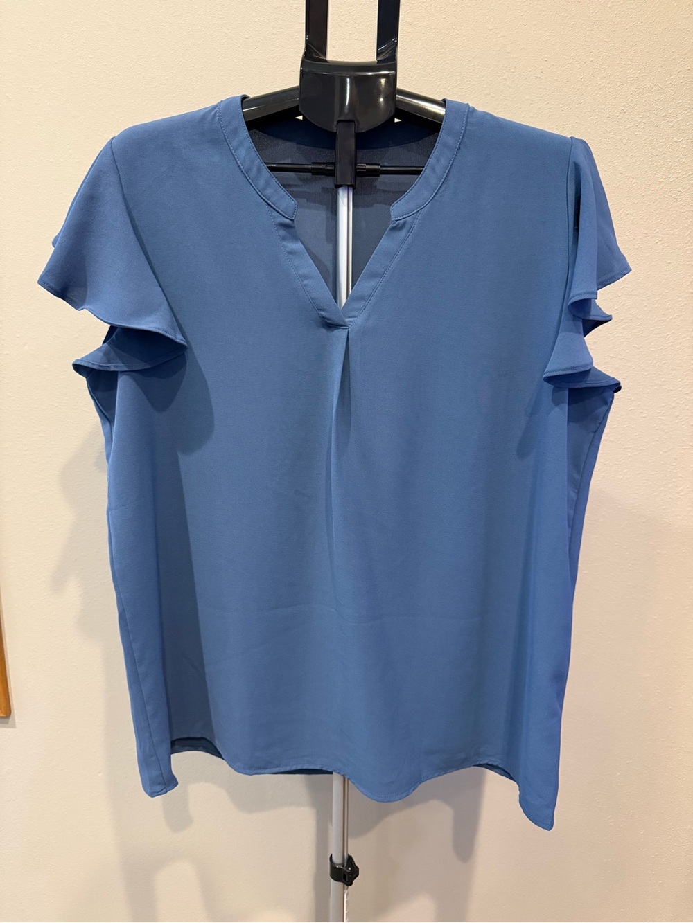 Women's Blue Ruffle Sleeve V-Neck Blouse
